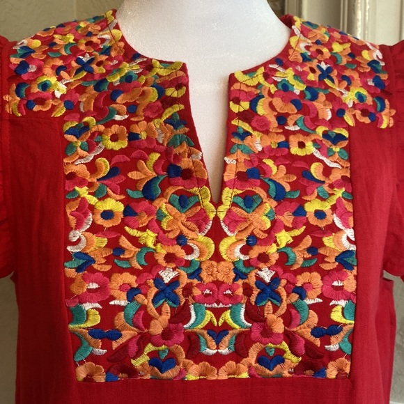 Embroidered Pompom Red Dress - Picture 3 of 7